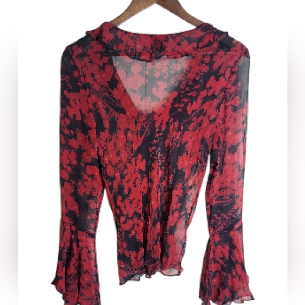 Vintage Y2K ICE Floral Silk Beaded Blouse - Picture 4 of 6